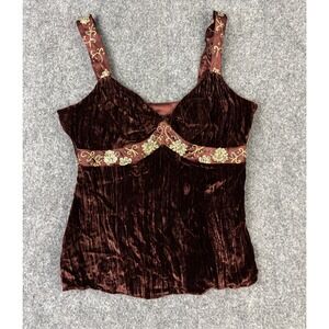 ECI New York Velvet Camisole Top Medium Brown Embroidered Y2K NWT